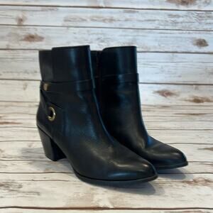 Anne Klein Black Leather Heeled Boots